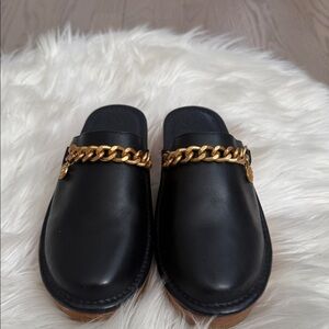 Tory Burch Black Mules with Gold Chain